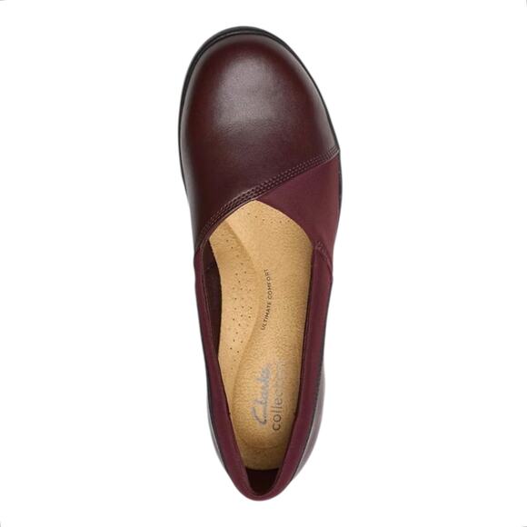 Clarks Women's Suttyn Walk Leather Cushioned Wedge Heel Pumps Wine Size 6 - Picture 4 of 5